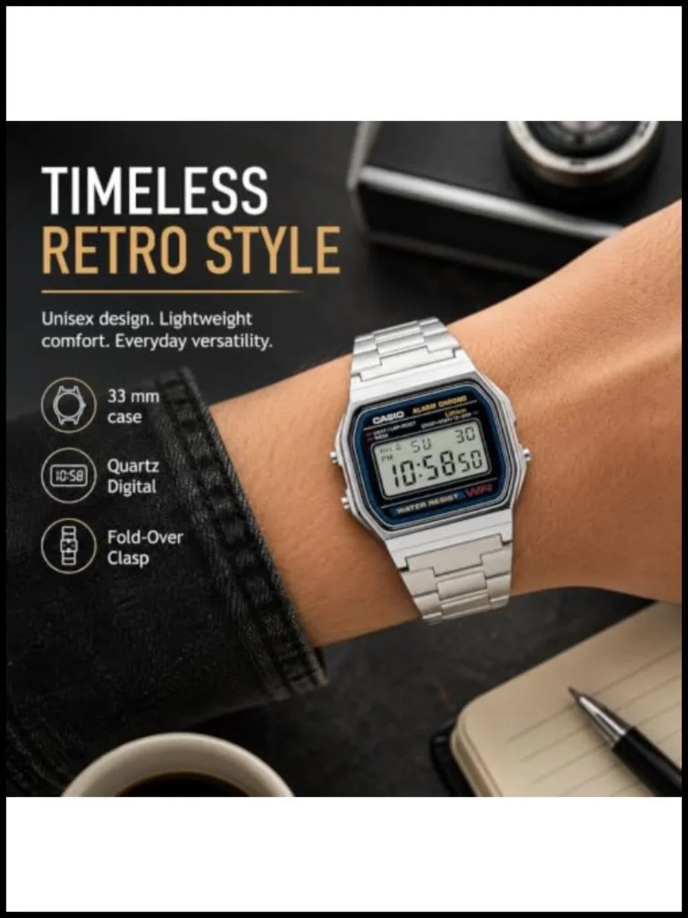 Casio Digital Watch Vintage Retro Stainless Steel Bracelet Everyday Water